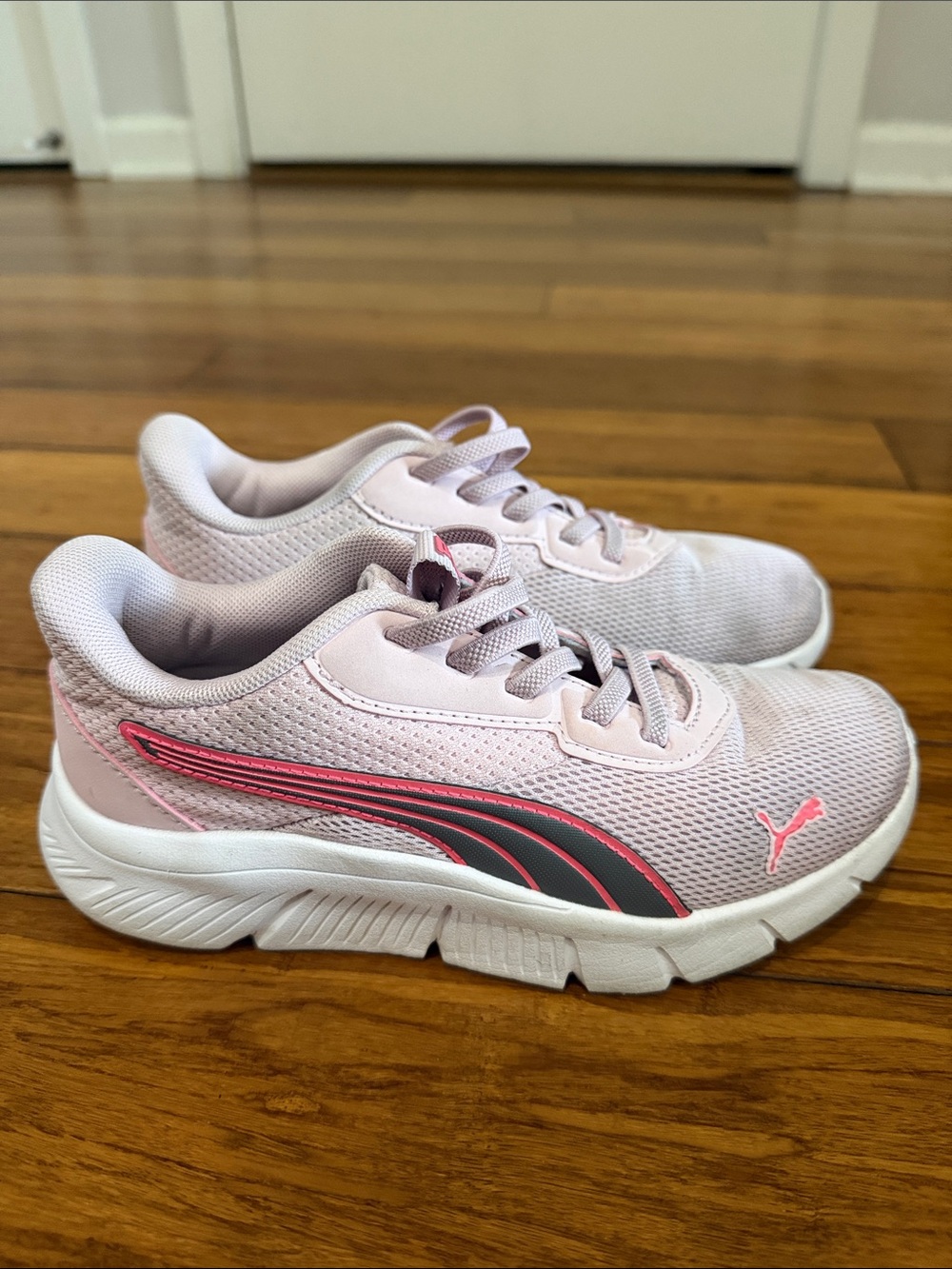 Puma Kids Pink Mesh Sneakers with Gray and Hot Pink Accents size 2C